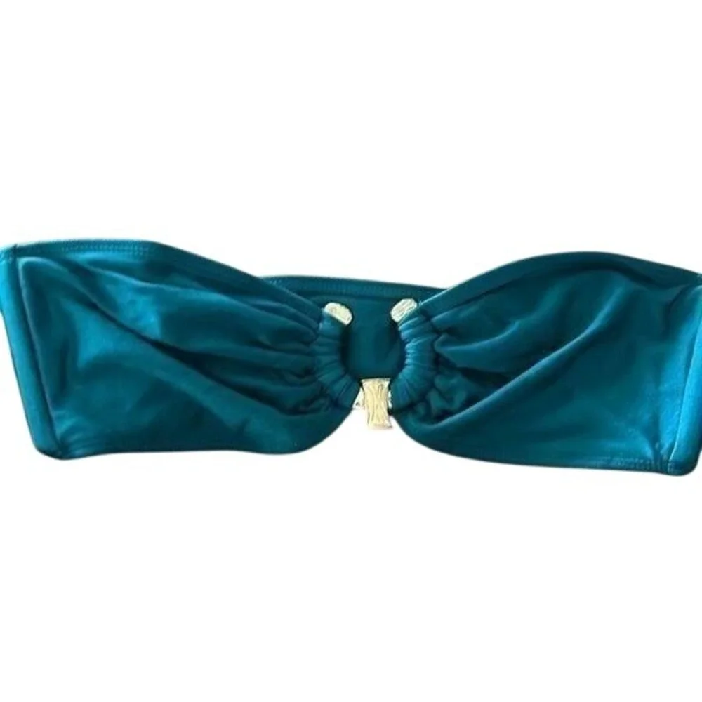 ZAFUL O Ring Bandeau Bikini Swimwear Teal‎ Green Metallic Strappy Tie Size L